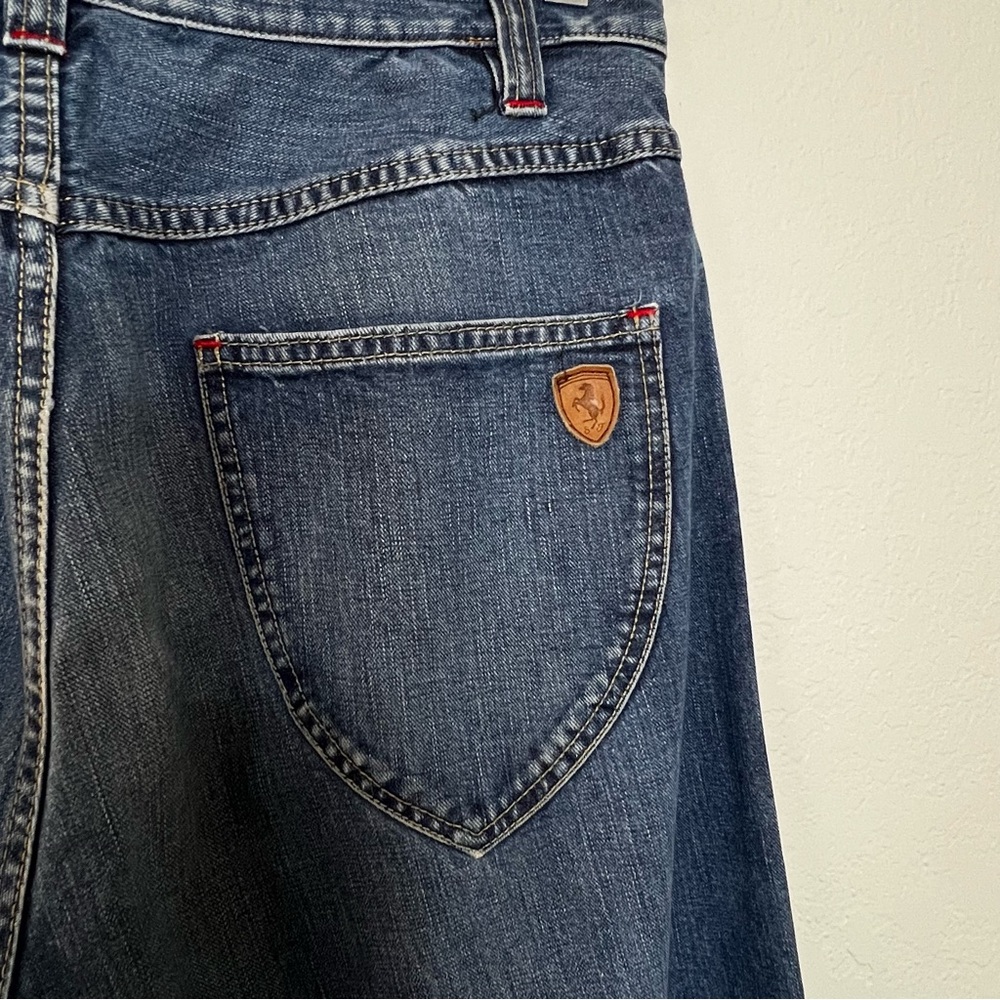 VTG Ferrari Button Fly Blue Denim Jeans‎ Leather Logo Italian Mens 33x30.5 IT 50 - Picture 5 of 16